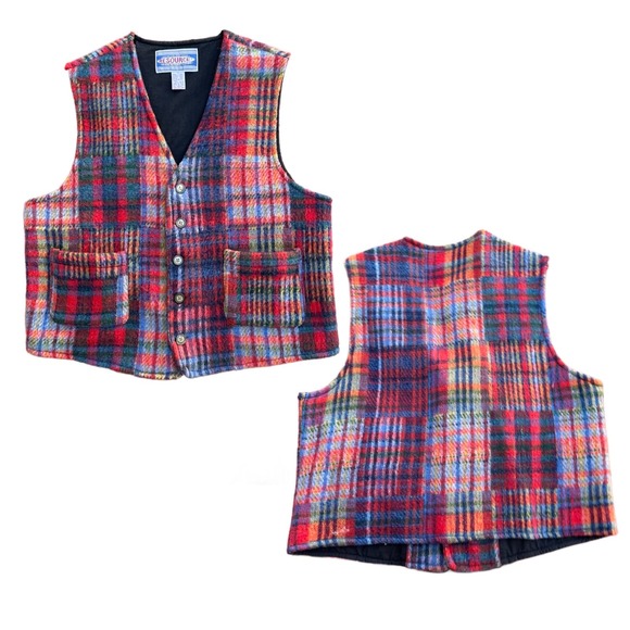 1990s Recycled Wool Blend Plaid Button Up Vest Outdoor Jacket / Men’s Large * - Picture 3 of 4